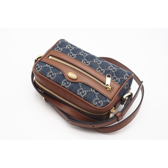 Gucci Jacquard GG Denim Brown Blue Bag Shoulder - Picture 1 of 12